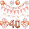 40th Happy Birthday Decoration for Girls, Rose Gold 40th Birthday Party Decoration Kit Including Banner Hanging Swirls Streamers Latex Balloons Foil Balloon