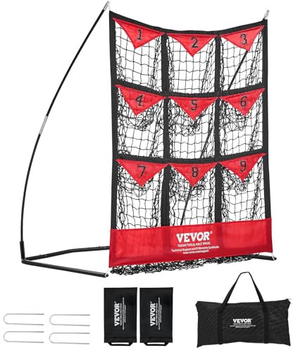 VEVOR Pitching Netz Pitching Target mit 9 Nummerierte Taschen, Baseball & Softball Pitching Target aus Polyester, Pitcher Netz für Jugendliche und Erwachsene, Tragbares Schnellmontage-Design Rot