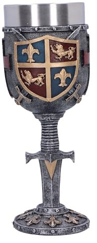 Nemesis Now Heraldischer Kelch, 20 cm, Harz, Silber, Schwert und Schild, Kelch, historisches Sammlerstück, mittelalterliche Geschenkware, herausnehmbarer Edelstahleinsatz, gegossen aus feinstem Harz,