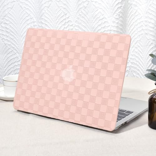 Vozehui Kompatibel mit MacBook Air 13 Zoll Hülle2022 2021 2020 2019 2018 Release A1932 A2179 M1 A2337 Touch ID, Leder Kunststoff Hartschalen Hülle Transparent Tastatur Abdeckung, Rosa PVC Gitter