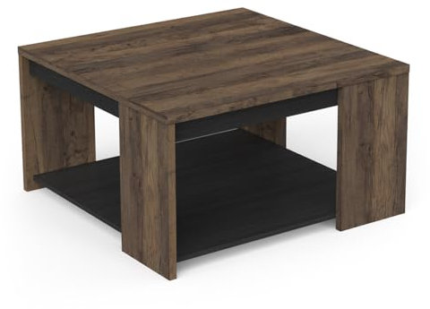 Demeyere Couchtisch, Eiche, Dunkles Holz und Schwarz, 80 x 44 x 80 cm