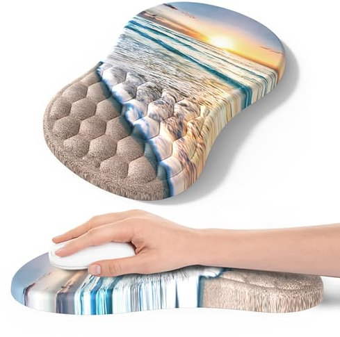 Tapis de Souris avec Repose-Poignet, Tapis Souris Ergonomique, Mousse à mémoire de Forme avec Base en Caoutchouc antidérapante pour Ordinateur, Ordinateur Portable (Plage de Sable)