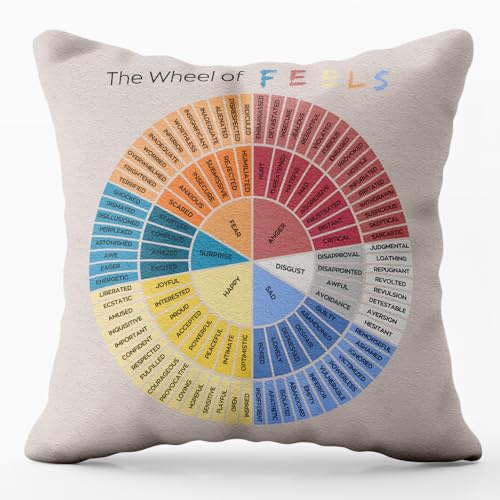 GTYNU Kissenbezug mit dem Rad der Emotionen, Gefühle, 45,7 x 45,7 cm, Kissen mit dem Rad der Gefühle, Dekoration für Bett, Couch, Sofa, Therapie, Büro, Wohnzimmer, Berater, Physiotherapeuten,