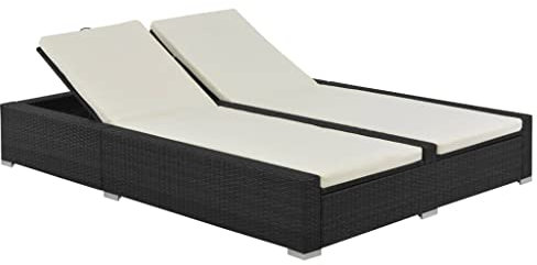 Rantry Doppelliege aus Polyrattan, schwarz, extra breiter und verstellbarer Stuhl für Liegestühle im Garten Beach