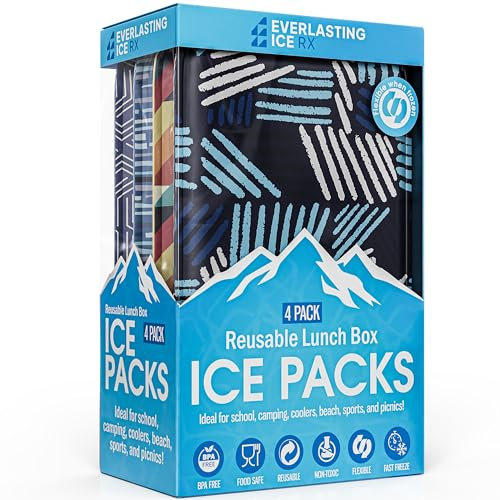 Everlasting Ice RX Wiederverwendbare Kühlakkus für Lunchboxen & Kühler (4er-Pack) flexibel, langlebig, BPA-frei, vielseitiger weicher Eisbeutel für isolierte Taschen, Picknick, Reisen und mehr
