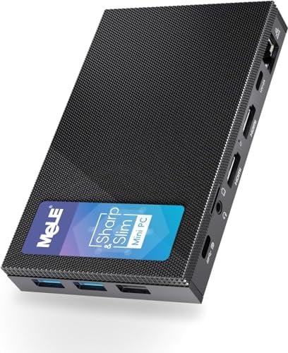MeLE Quieter 4C Lüfterloser Mini-PC – N100, 8GB RAM, 128GB, Lüfterlos, USB-C PD 3.0, HDMI, Multi-OS, Gigabit-LAN – Ideal für Industrie/Büro/IoT