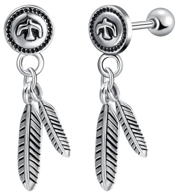 Yumilok Punk Ohrstecker für Frauen Feder Ohrringe Anker Silberohrringe hängend Herren Ohrringe Ohrstecker Männer Edelstahl Ohrringe Piercing
