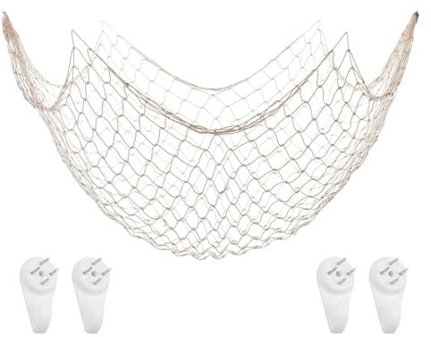 HEOUCH Fischernetz Deko, Deko Fischernetz mit 4 Haken, 1m x 2m Deko Netz Fischernetz, Mediterranen Stil Maritime Deko Outdoor, für Beach Party Home Wohnzimmer Schlafzimmer Dekoration