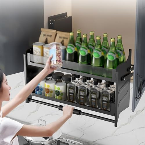 Herunterziehbarer Schrank-Organizer Mit 2 Ebenen For Anheben Des Oberschranks Von Küchengeräten, Platzsparend, Ideale Gewürzregal-Aufbewahrung For Küchenschränke, Tragkraft 30 Kg(Cabinet 900mm)
