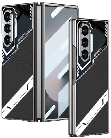 LUOTILAG Ständer Hülle Für Samsung Galaxy Z Fold 6, mit Displayschutzfolie Handyhülle Rundumschutz Überzug Ultra -Dünne Lederhülle,Schwarz