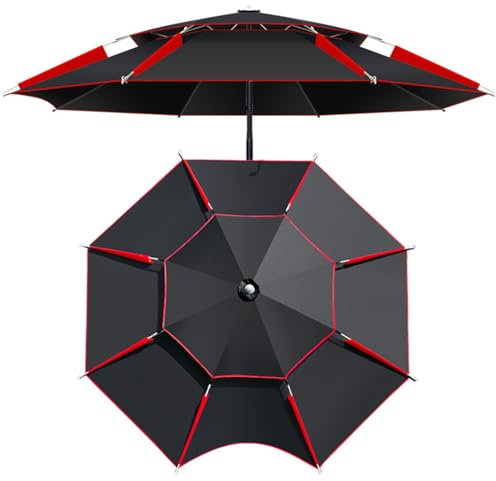 Sombrilla de playa shade Parasol Pesca de aire libre protección contra lluvia Sombrilla de Protección UV Doble Transpirable sombrilla de jardín Plegable(Black red,ø180cm)