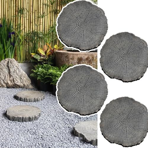WQZStar Trittsteine in Baumstammoptik, große Trittsteine für den Außenbereich, 35,6 cm / 45,7 cm / 53,3 cm, Trittsteine für den Garten, dekorative Gehwegpflaster für Rasenwege, M, 4 Stück (M 4)