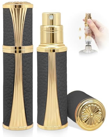 ASADAYS Parfümzerstäuber, Reiseflasche, nachfüllbare Bodensprühflasche, Mini-Größe, luxuriös, modisch, glänzend, 5 ml, gefüllt, auslaufsicher (Eleganter Stil, Schwarz)
