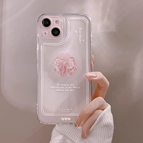 Custodia Compatibile con iPhone 13, Cover Morbida TPU Trasparente Fiocco Rosa 3D per Ragazze Donne