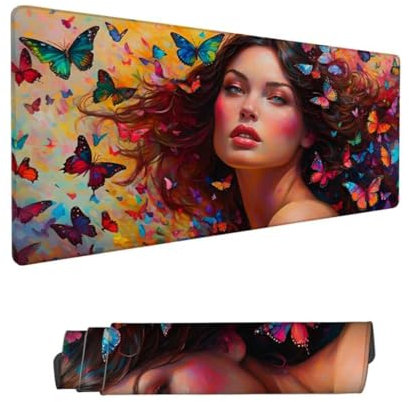 Grand Tapis de Souris XXL 1600x800x3mm,Tapis de Souris Papillon Tapis Souris,Femme Tapis de Souris Gaming,Tapis Bureau avec Base Antidérapante,sous Main Souris à Bords Cousus,Accessoire Bureau Hs-438