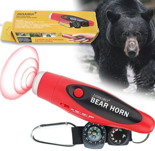 JIUSAIRUI 120dB Electronic Air Horn with Compass & Thermometer- Bear Horn to Scare Bears - Self Defense for Hiking