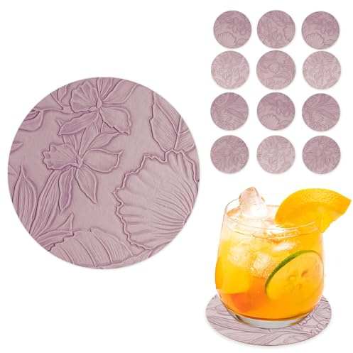 Czzmy Untersetzer Gläser 12er Set,Doppelseitigen Untersetzer aus Kunstlede Leder,Glasuntersetzer,Glas untersetzer Set,Tischuntersetzer Lederoptik Untersetzer(12-Lila)
