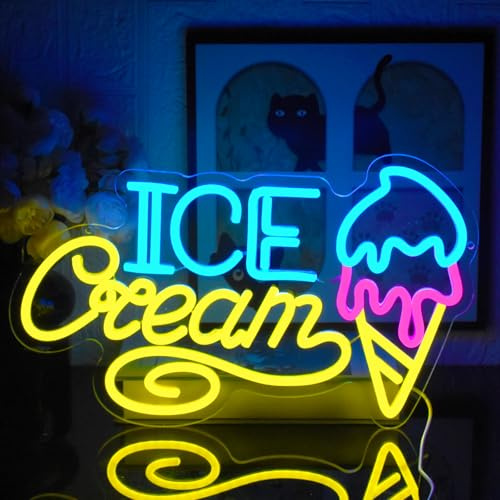 UExnkj-Y Ice Cream Neon Sign for Wall Decor, Ice Cream Shaped LED Signs Colorful Neon Light Up Sign USB Dimmable Letter Neon Wall Sign for Bedroom Restaurant Cafe Drink Bar Business Ice Cream Shop