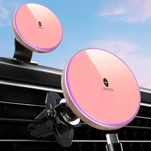MOKPR Chargeur pour Magsafe Voiture, 15W Support Telephone Voiture Induction, 【Rotation à 360°/Puce Intelligente】 Chargeur Induction Voiture Magnetique pour iPhone 16/15/14/13/12 séries