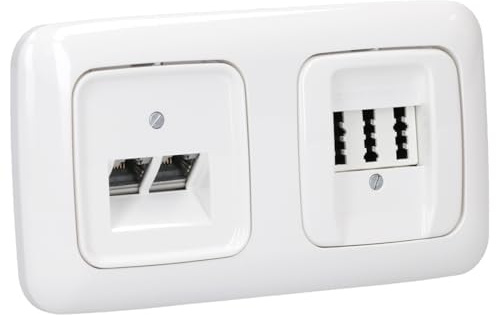 Busch-Jaeger Reflex SI Netzwerk- & TAE-Dosen Set mit 2-fach Rahmen | 1× Rutenbeck UAE-Cat.6A 136104070 + Zentralscheibe + 1× TAE 3×6 NFN UP0 + Zentralscheibe +1× 2512-214 Rahmen 2-fach