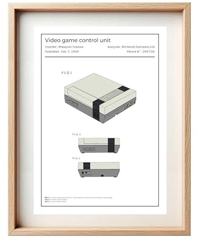 Les Creas de Papa Affiche Brevet Nintendo NES – Poster Rétro Gaming | Art Mural Vintage Geek, Noir & Blanc ou Colorisé, Déco Jeux Vidéo