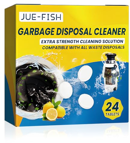 24 Stück Müllabfluss Reiniger und Geruchsentferner Tabletten, Sink and Drain Cleaner für Küche und Bad, Abflussreiniger Extra Stark, Geruchsentfernung, Zitronenduft, 1 Jahr Versorgung
