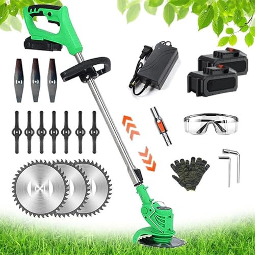 LKYLGYU Coupe-Bordures, débroussailleuse sans Fil 3-en-1, Coupe-Bordures léger, Tondeuse à Gazon sans Fil avec Batterie et Chargeur pour Jardin, Arbres, Herbe et Vert D-2