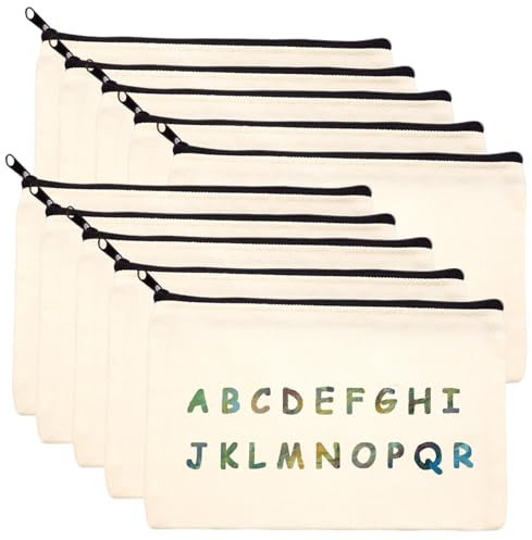 pangutheos 10 Stück Federmäppchen zum Bemalen, Beutel zum Bemalen Kleinß mit Reißverschluss, DIY Kosmetiktasche zum Bemalen für Reisen, Malerei, Schreibwaren Lagerung (Weiß)