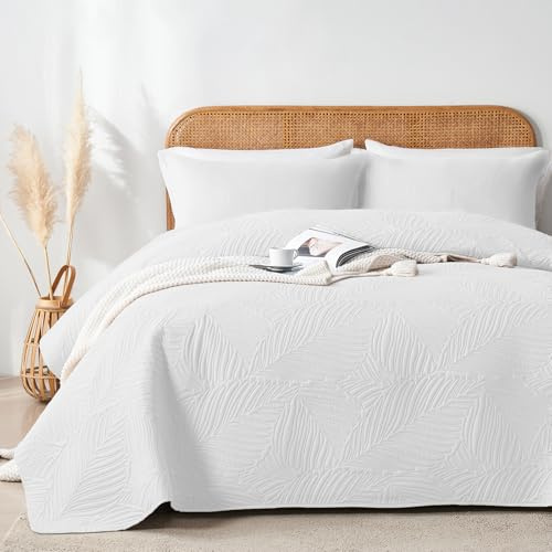 VIVA FINO Tagesdecke 240x260 cm,Weiß Ultrasonic Steppdecke,Leicht,Weich und Pflegeleicht,Doppelseitig,Bettüberwurf mit Blattmuster,Ideal für alle Jahreszeiten,Für Bett und Sofa