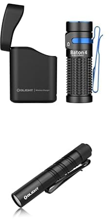 OLIGHT Bundle of Baton 4 kit kleine LED Taschenlampe mit dimmbarem Ladecase bis zu 190 Tage Laufzeit 1300 Lm + i3T 2 Mini Handlamp 300 Lm mit 2 Lichtmodi AAA-Schlüssellampe mit Endkappenschalter