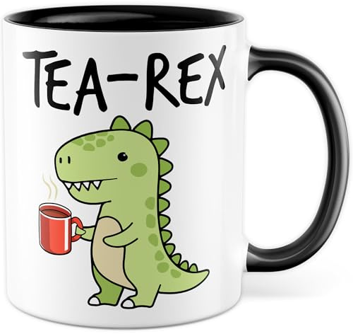 Tasse Meme Geschenk TEA-REX, Kaffeetasse Tee Dino Humor Sarkasmus, Geschenkidee Büro Freund Freundin Kaffee-Becher