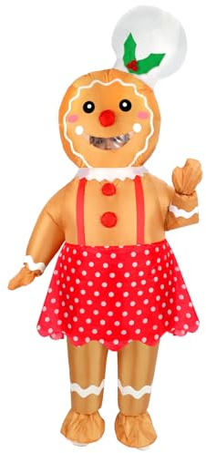 Anroong Inflatable Christmas Gingerbread Costume for Adult Halloween Blow Up Costumes Gingerbread Man for Women Funny Cosplay Party