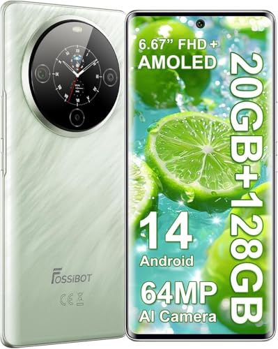 FOSSiBOT S3 Pro Handy 2025 Android Smartphone mit 6.67 AMOLED Display+1.09 Zusatzdisplay, 20GB RAM, 128GB/1TB Speicher, 64MP AI Kamera, 5000mAh Akku/NFC/Face ID/GPS/Dual SIM (Grün)