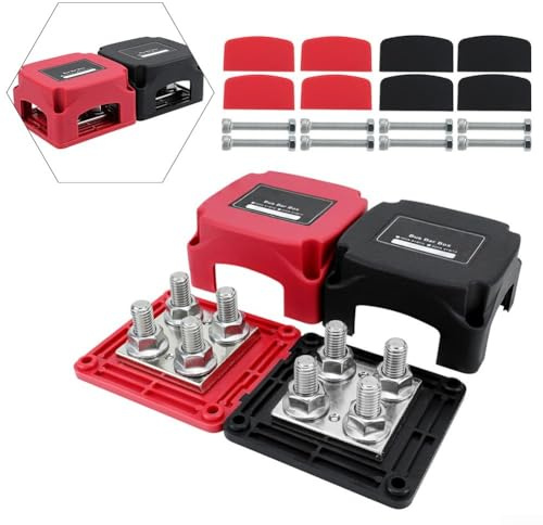Panneau de barre omnibus marine capacité 400 A avec bornes M10 pour véhicules récréatifs, bateaux et camions (rouge + noir)