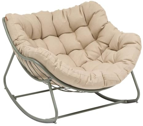 Hespéride – Schaukel‑Eiersessel Paopao Beige/Lorbeergrün – Epoxidstahl Rostfrei – Super Weiches Kapitoniertes Kissen – 96x109x83 cm