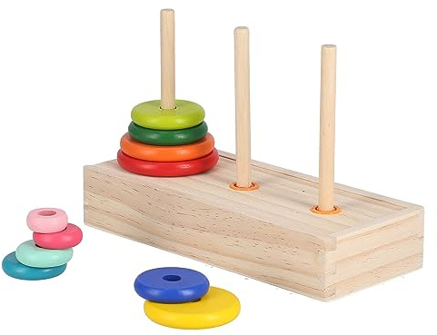 Generic Hölzerner Turm von Hanoi, 10 Ringe, Buntes Logik-Puzzle-Spielzeug für ab 5 Jahren, Pädagogisches Spiel Zur Gehirnentwicklung mit Aufbewahrungsbox (Großer Kastenturm von Hanoi)