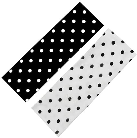 2 Stk. Polka Dot Stirnband Set, Elastisches Haarband Sport Rutschfest 6cm Breit Schwarz Weiß für Damen Fitness Yoga Laufen