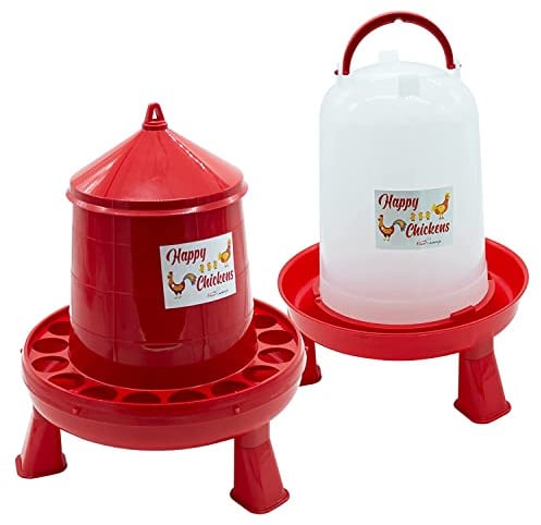 FINCA CASAREJO Pack Tränke + Futtertrog mit Füßen - 10 L Tränke und 8 Kg Futtertrog für Hühner und anderes Geflügel - Happy Chickens