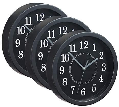 Relaxdays 3 x Wanduhr rund, kleine Uhr zum Aufhängen, klassisches Design, batteriebetrieben, Sekundenzeiger, Uhr, Ø 20 cm, schwarz