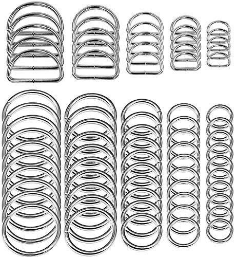 Senhai 50 Stück Sortiert Splitter-O-Ring & 20 Stück Mehrzweck Metall D Ring zum Hardware Kunst Nähprojekte Handgemachte DIY Zubehör