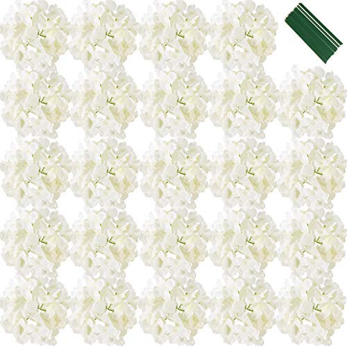 FagusHome 18cm Cabezas de Hortensia Artificiales Flores 25 Piezas Flores Artificiales con Tallos Flores Falsas (Blanco)