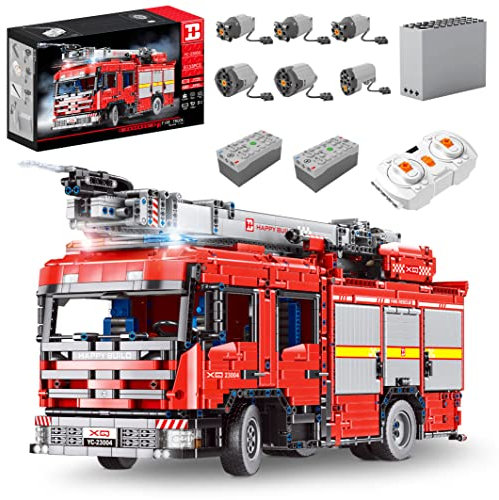 FigureArt Technik Wasserspray Feuerwehrauto LKW Bausatz, YC-23004, 5133 Teile mit 6 Motoren Technik Klemmbausteine