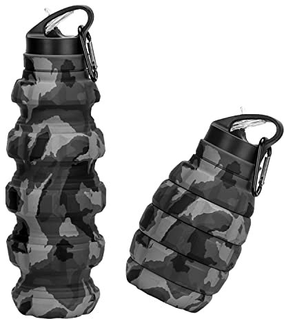 QiCheng&LYS Foldable Water Bottle Silicone, Granate, Faltbare Trinkflasche 580 ml, BPA-Free,Food-Safe, Leak-Proof Sports Bottle,Sportflasche mit Karabiner, für Fahrrad + Trainingspläne