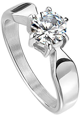 Taffstyle Damen Ring Edelstahl mit Zirkonia Kristall Strass Solitär Stein in Diamant Form Damenring Trauring Verlobungsring Silber Größe 57 (18.1)