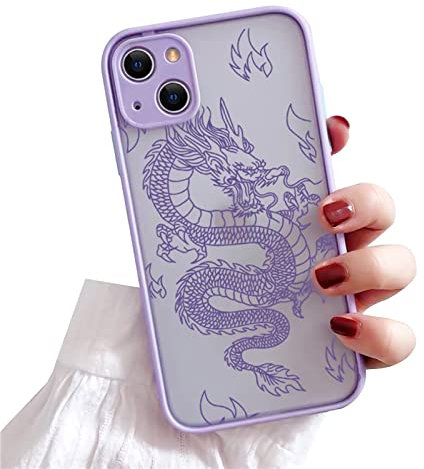 Ownest Compatible avec Coque iPhone 14 et iPhone 13 Aesthetic Dragon Housse Transparente Mode Mignon Motif Animal Animé Givré 3D Protection Case Antichoc Silicone Etui -Dragon Violet -NH