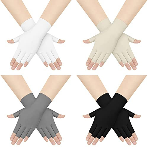 4 Paar Sonnenschutz-UV-Handschuhe für Damen, Halbfinger, Frauen, Touchscreen-Handschuhe, fingerlose Frauen, Sonnenblock-Handschuhe für Outdoor, Sommer, Fahren, Wandern, Maniküre, Hautpflege