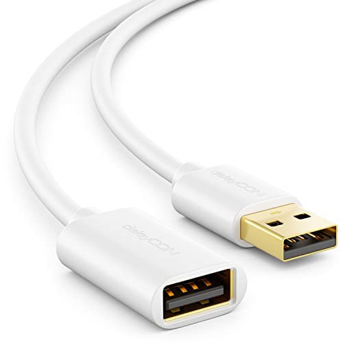 deleyCON 1,5m USB 2.0 High Speed Kabel Verlängerungskabel USB A-Stecker zu USB A-Buchse - Weiß