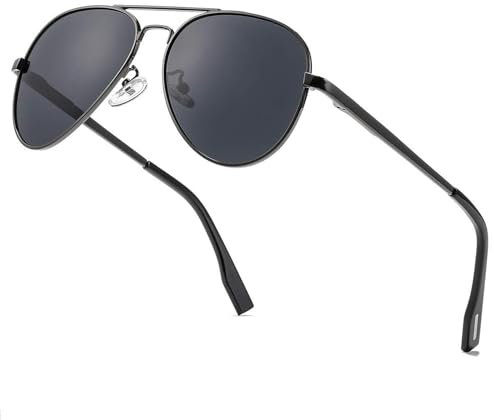 LOJUDI Pilotenbrille Polarisiert Sonnenbrille für Herren Damen Fliegerbrille Piloten Retro mit UV400 Schutz (Schwarz/Grau Linse)