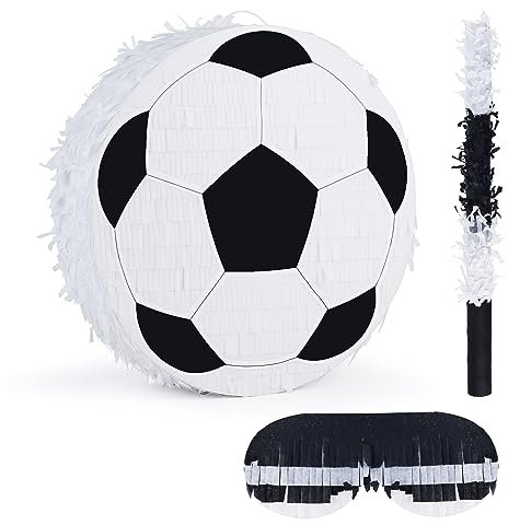 BIRCHIO Fußball Pinata Bundle mit einer Augenbinde und Fledermaus (32 x 32 x10cm), Zug Pinata für Jungen kindergeburtstag, perfekt für Geburtstagsparty, Zug Thema Party, Dekoration