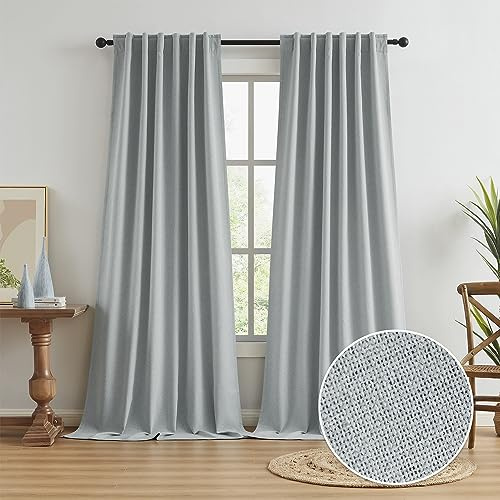 Thermo-Verdunkelungsvorhänge, für Wohnzimmer, 100% verdunkelnd, Vorhang für großes, hohes Fenster, Rückenlasche, Haken, Gürtelschlaufen, Plissee-Optik, 2 Paneele, B 127 x L 320 cm, Taupe